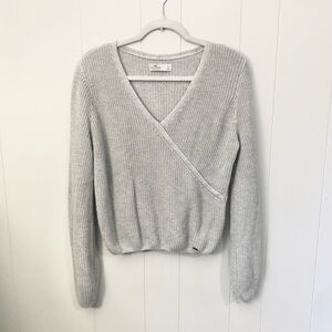 Hollister Ballet Style Sweater Cropped Faux Crossover VNeck Gray Cotton Cozy S